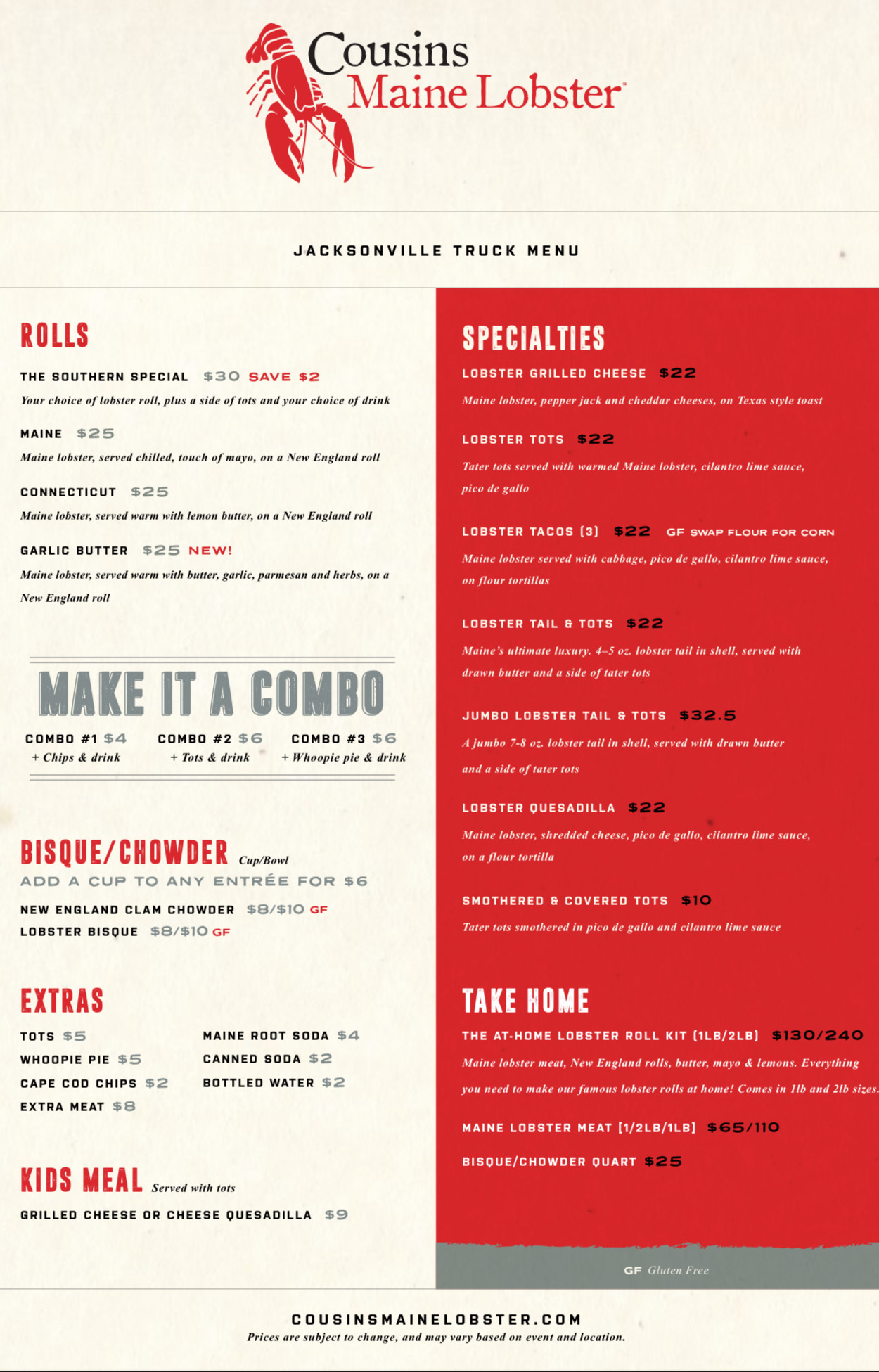 Cousins Maine Lobster 2025 Menu Update 9 5