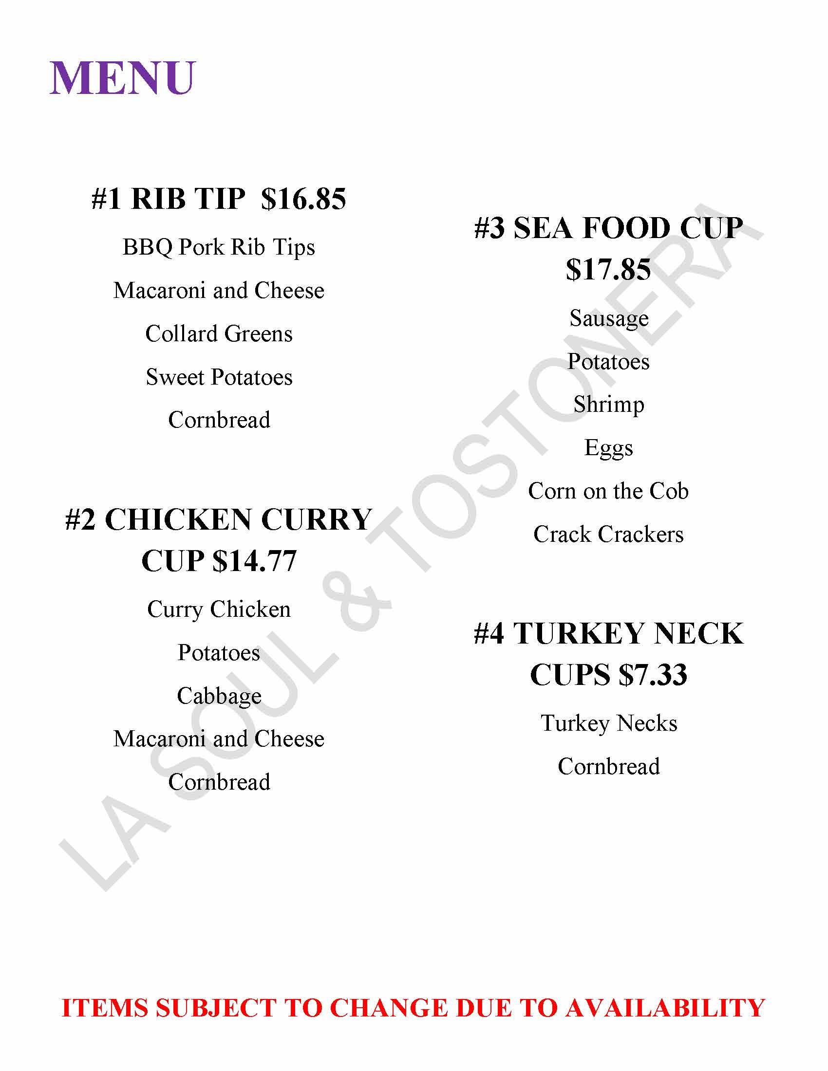 MENU La Soul Tostonera 2025 Page 1