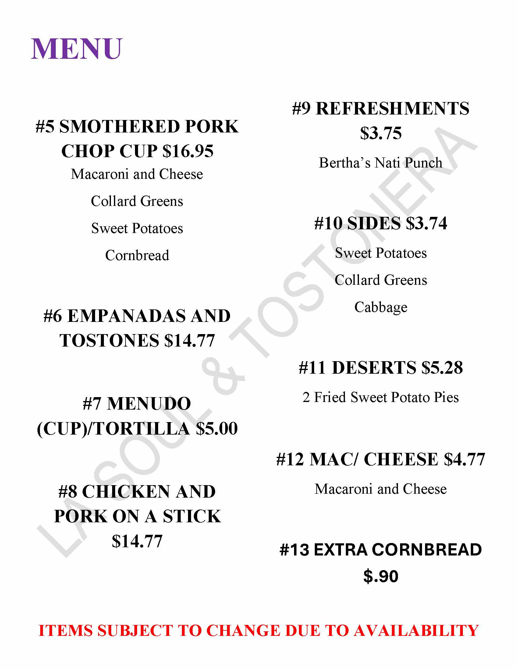 MENU La Soul Tostonera 2025 Page 2