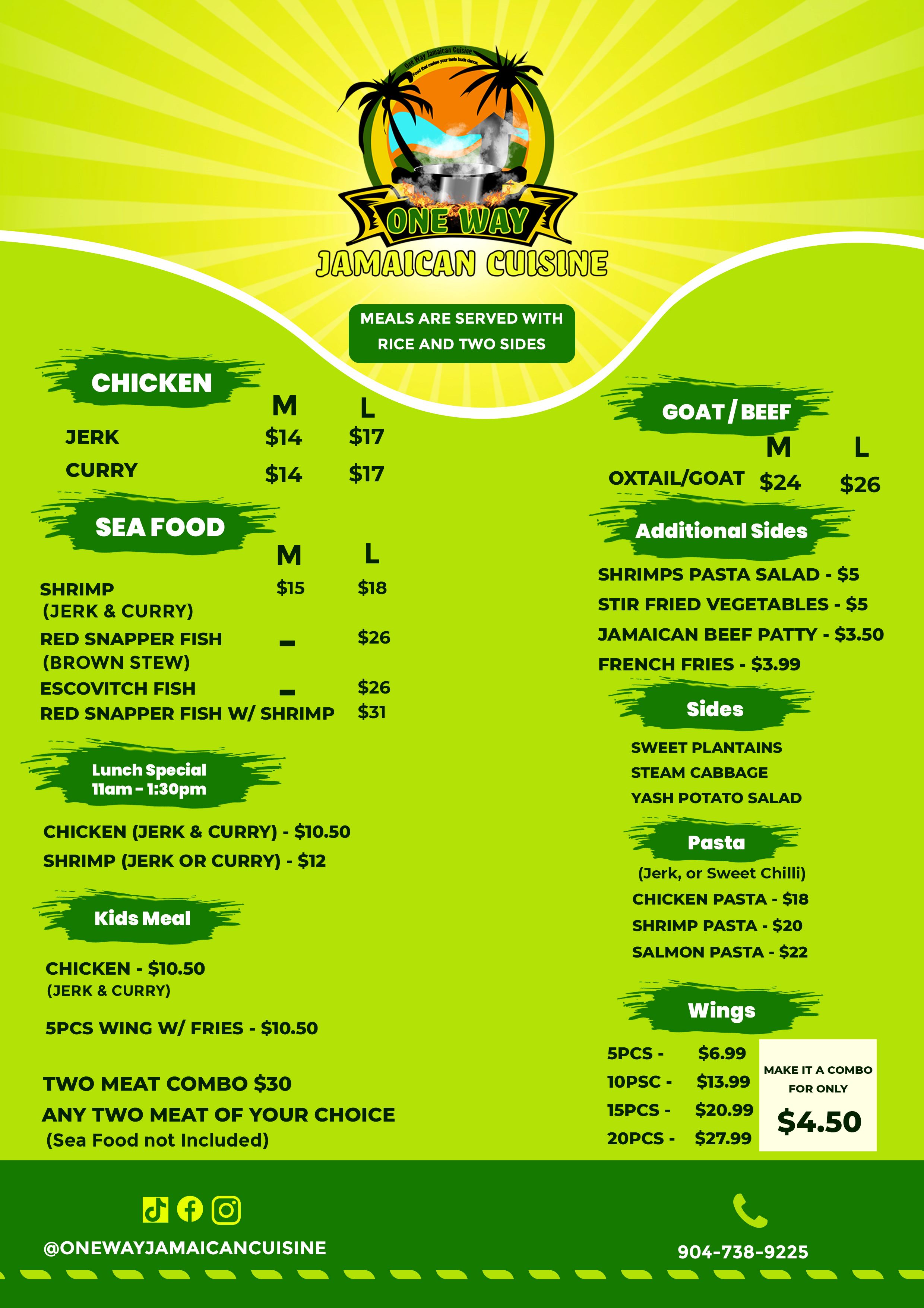 One Way Jamaican Cuisine Menu 1