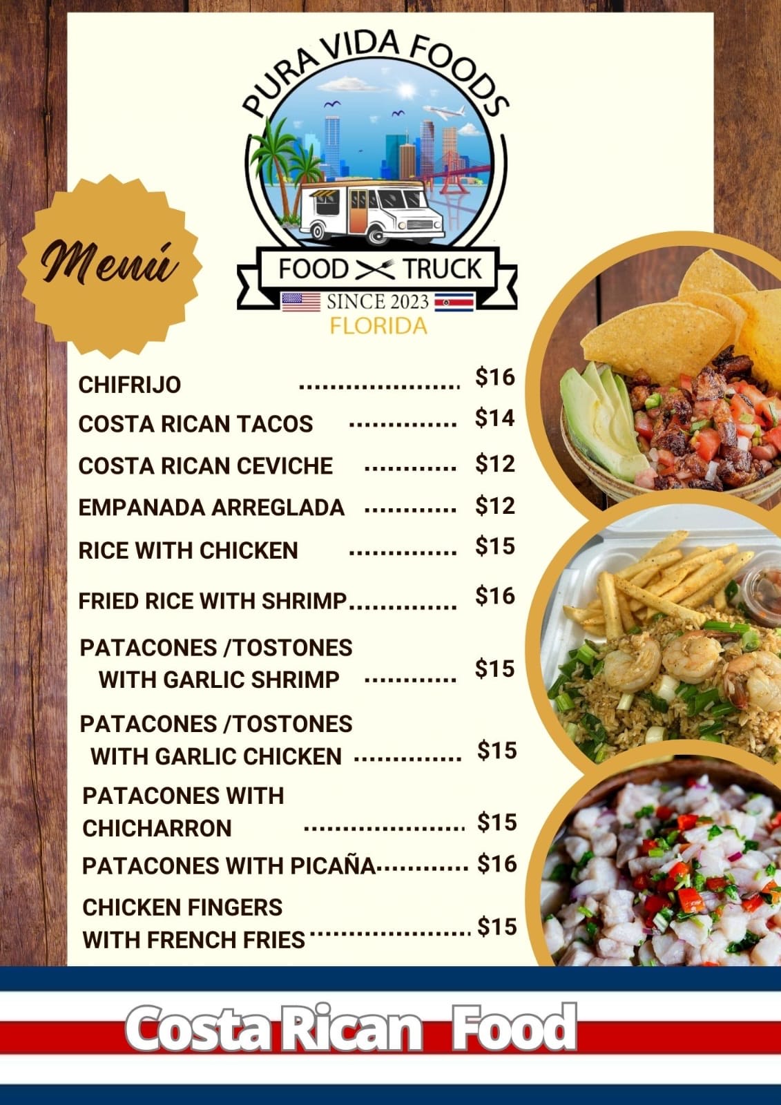 Pura Vida Foods Menu